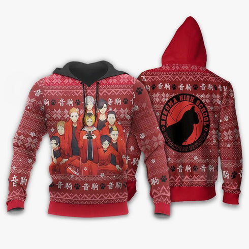 Divesart - Maglione natalizio e felpa con cappuccio Nekoma High Ugly Haikyuu Anime Xmas Shirt